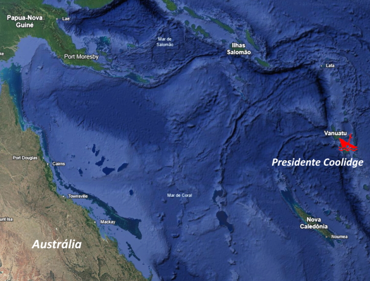 Especial - TOP 10 naufrágios - Pacífico 7 Presidente coolidge mapa