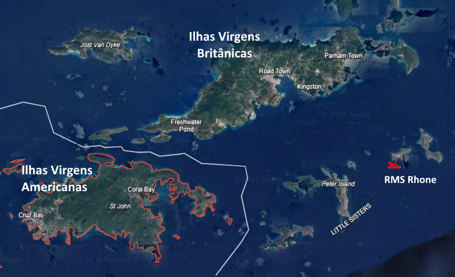 Especial - TOP 10 naufrágios - Caribe 40 Rhone map