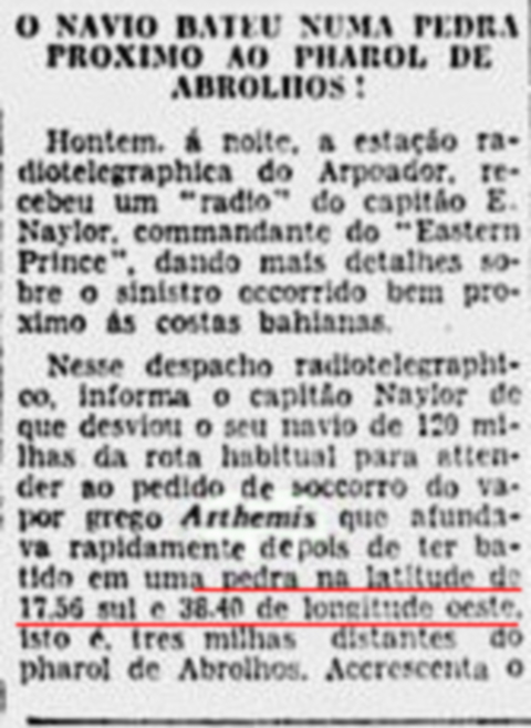 Pesquisas de Abrolhos, o Artemis e o Guadiana 18 Pesquisa abrolhos poicao do artemis 2